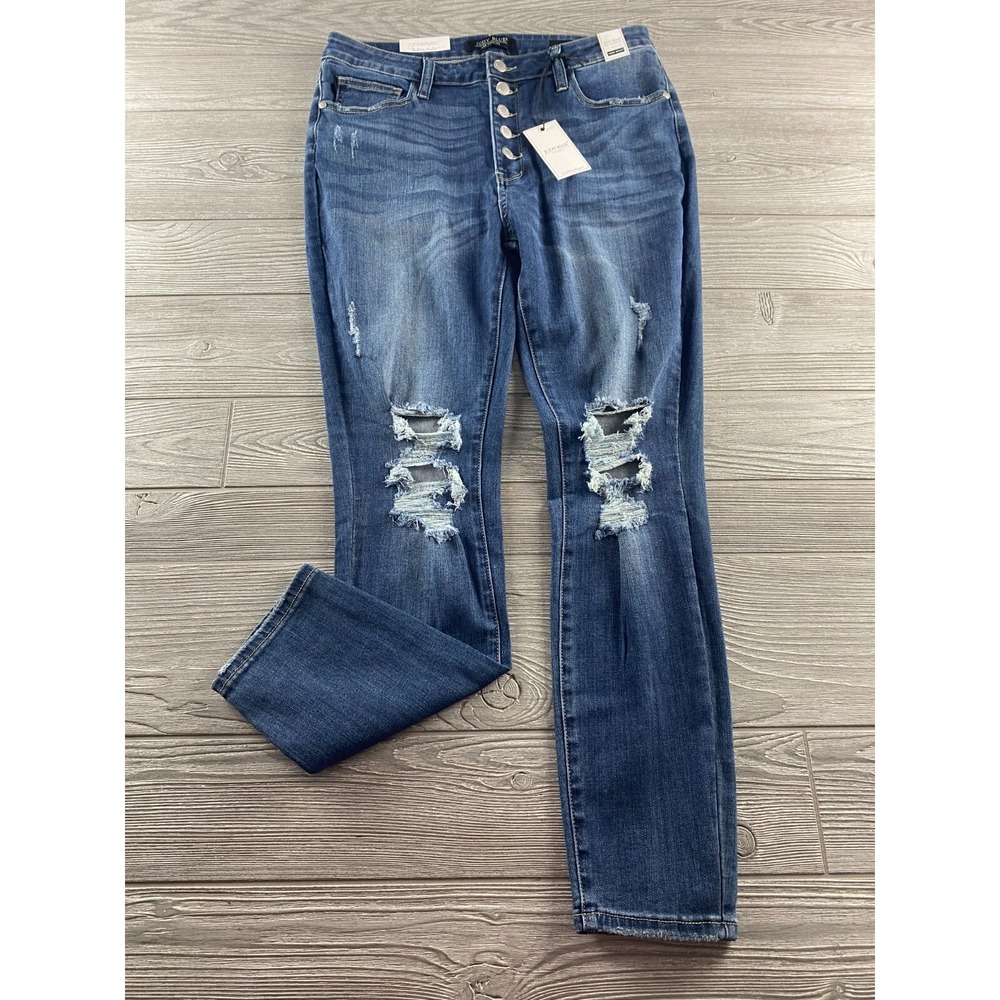 Judy Blue Womens High Waist Skinny Fit Jeans 13/31 Dark Wash Distressed NWT New